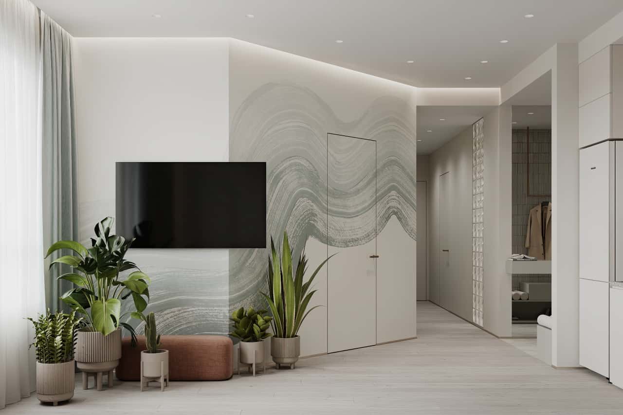 Морская волна на стене гостиной