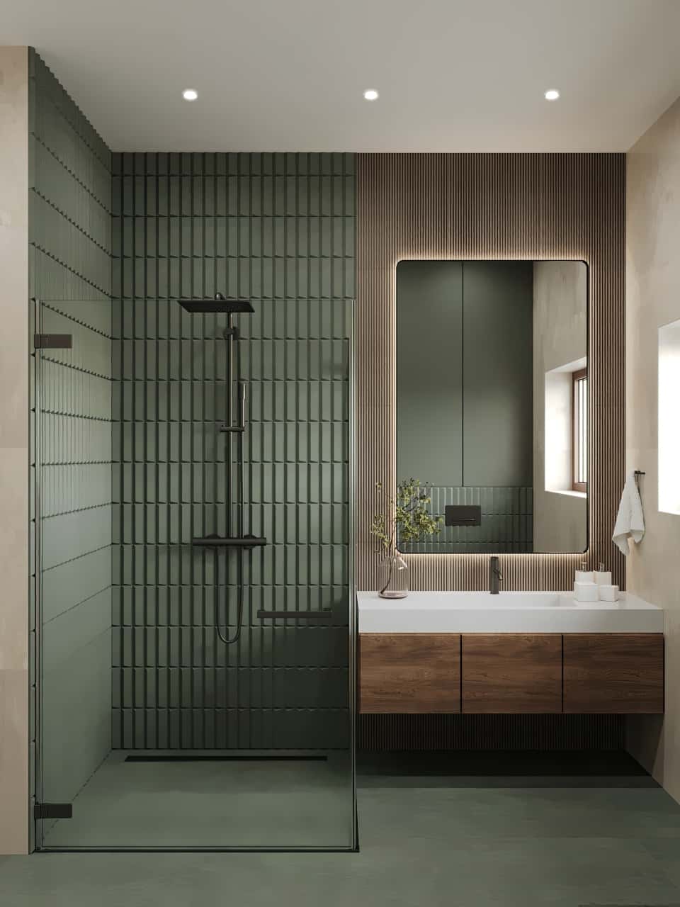 Зелёный пол в ванной