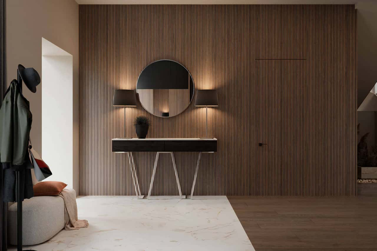 Отделка стены деревом