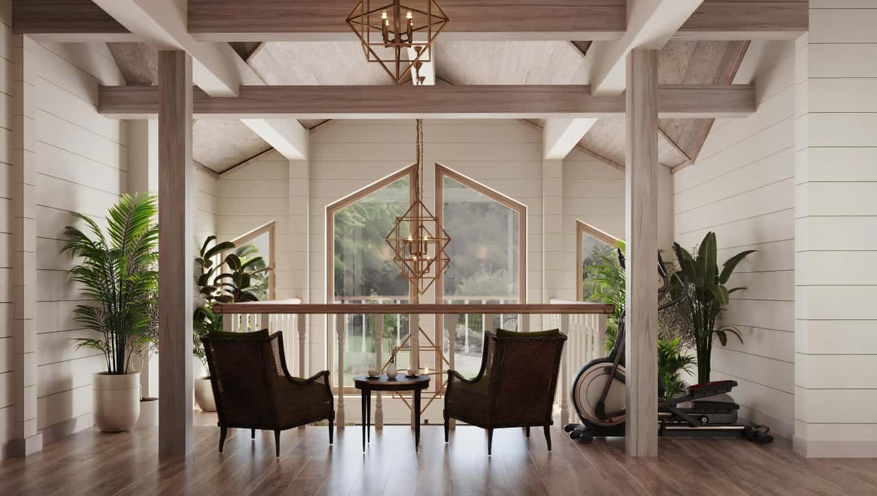 Открытые балки на потолке