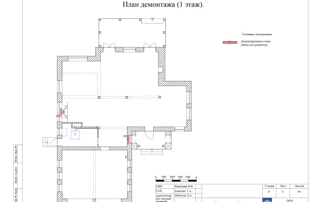 Домик бабушки, 1 этаж (планировка). План демонтажа (1 этаж)