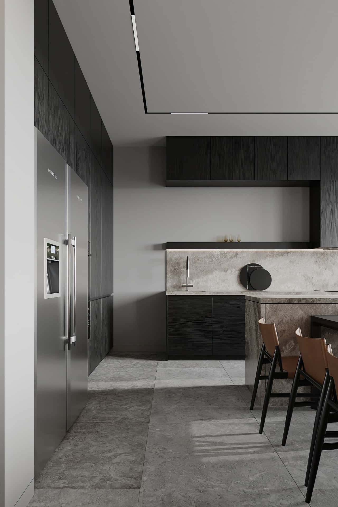 Дизайн и ремонт квартиры в КП Бристоль — Изысканный монохром, 164 м2. 1 этаж Кухня-гостиная, фото 10