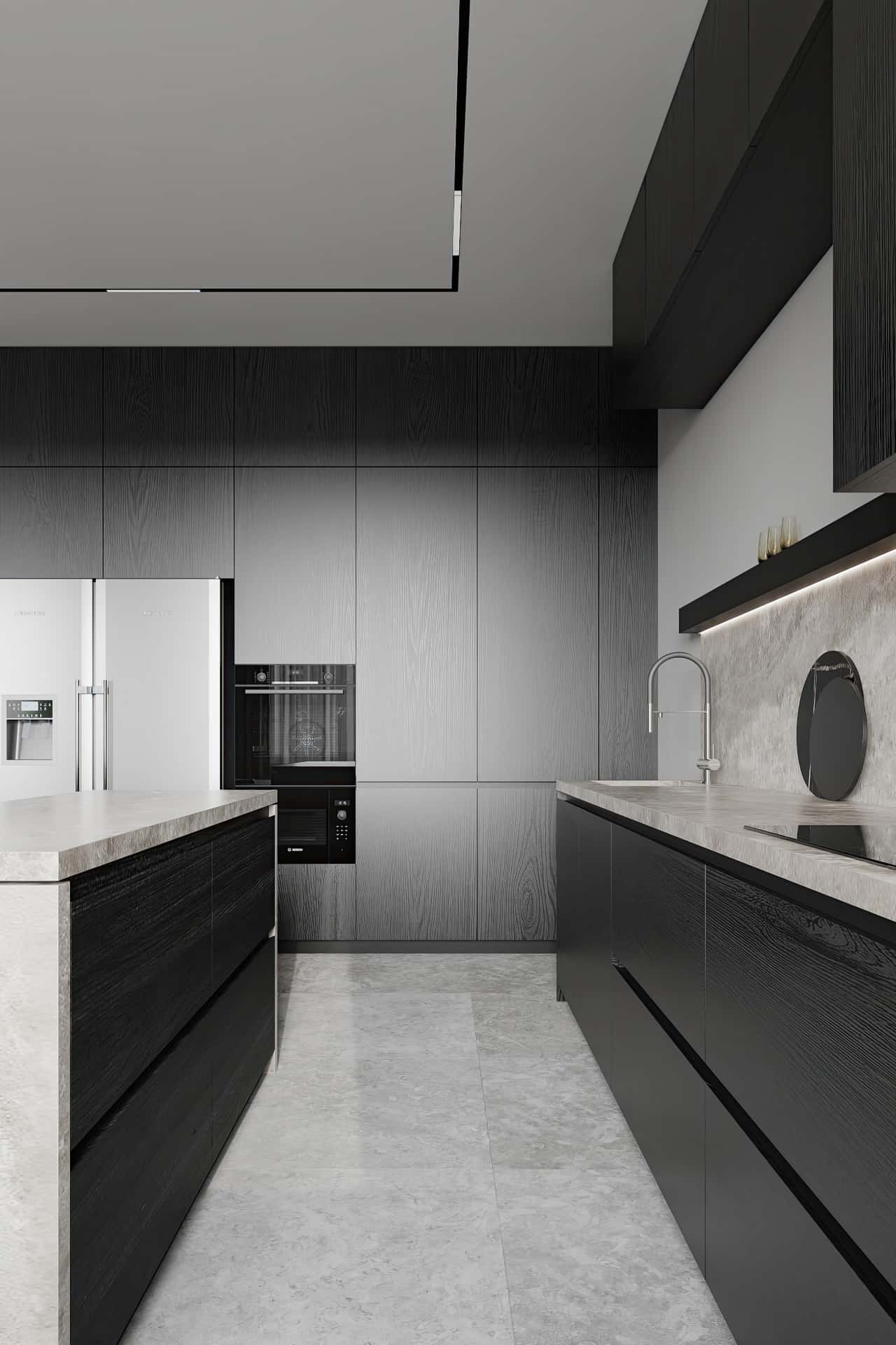 Дизайн и ремонт квартиры в КП Бристоль — Изысканный монохром, 164 м2. 1 этаж Кухня-гостиная, фото 11