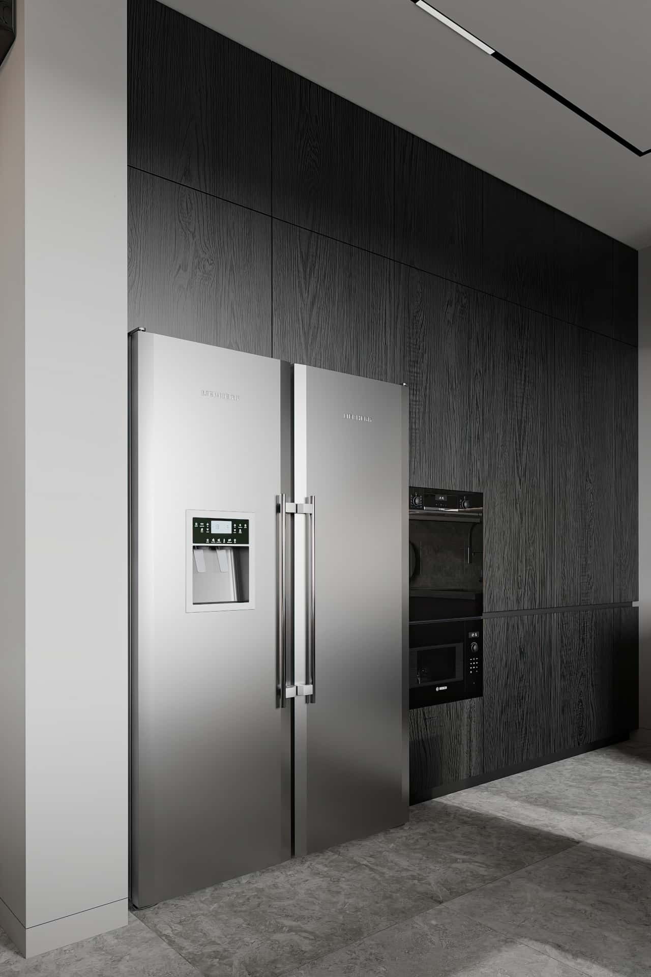 Дизайн и ремонт квартиры в КП Бристоль — Изысканный монохром, 164 м2. 1 этаж Кухня-гостиная, фото 15