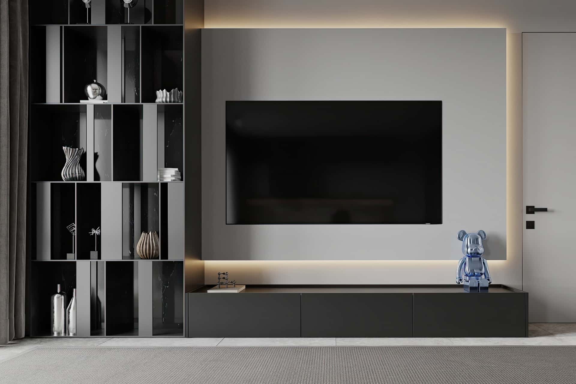 Дизайн и ремонт квартиры в КП Бристоль — Изысканный монохром, 164 м2. 1 этаж Кухня-гостиная, фото 8