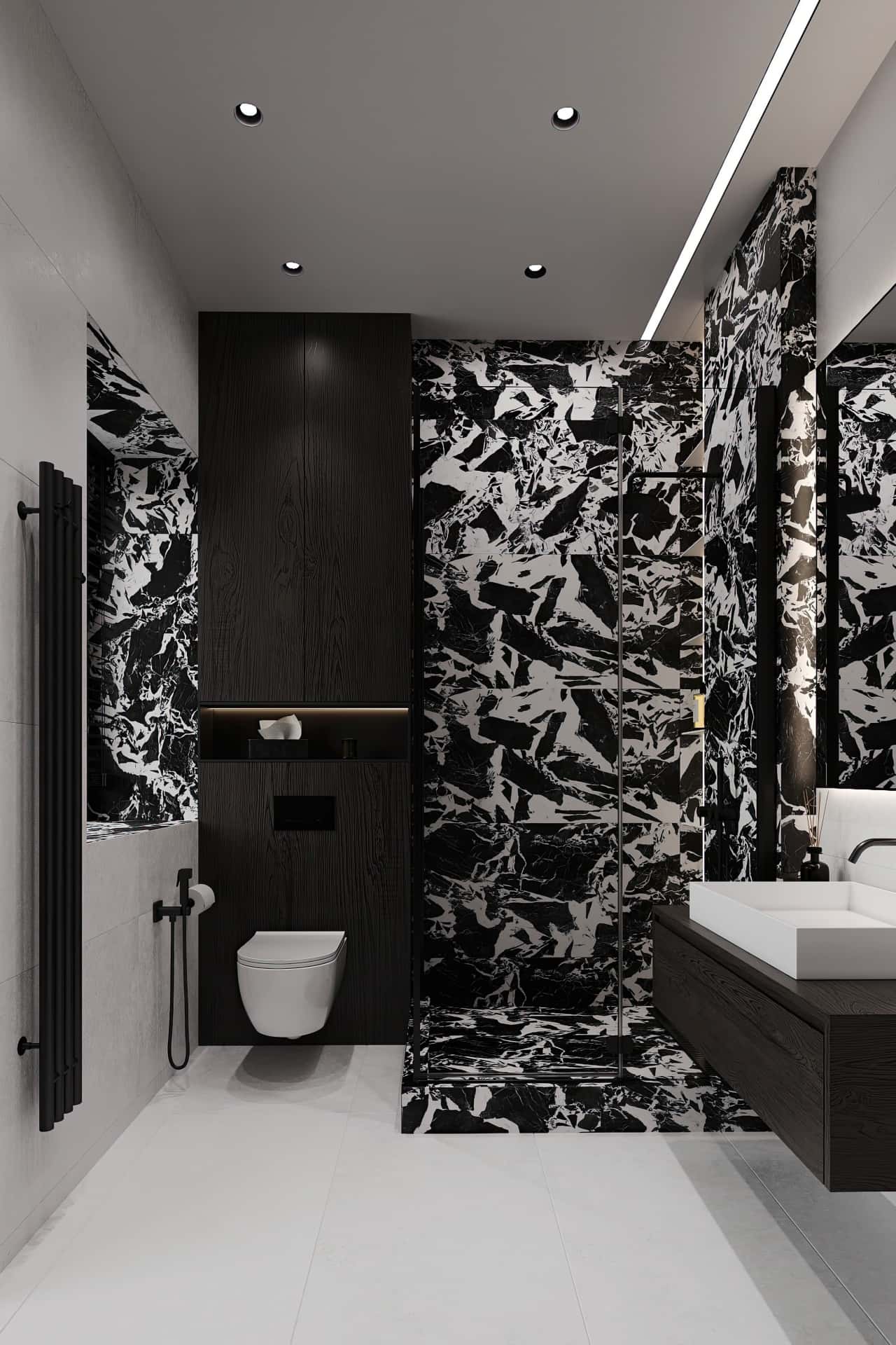 Дизайн и ремонт квартиры в КП Бристоль — Изысканный монохром, 164 м2. 2 этаж Душевая, фото 6