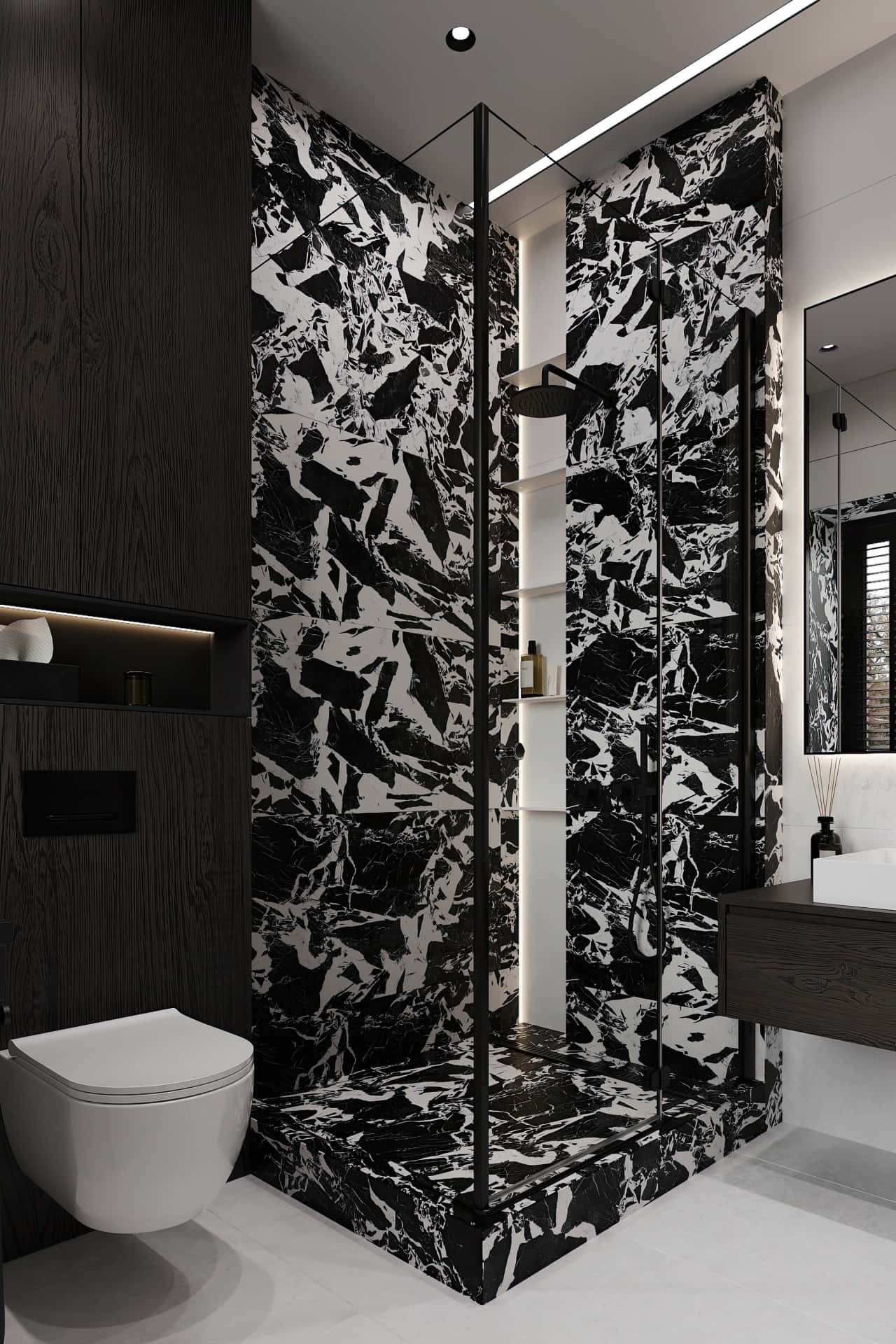 Дизайн и ремонт квартиры в КП Бристоль — Изысканный монохром, 164 м2. 2 этаж Душевая, фото 7