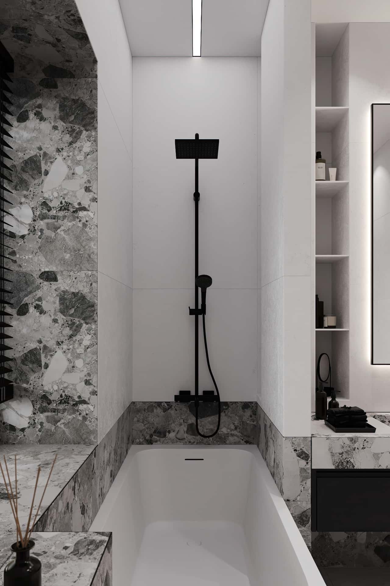 Дизайн и ремонт квартиры в КП Бристоль — Изысканный монохром, 164 м2. 2 этаж Ванная, фото 5