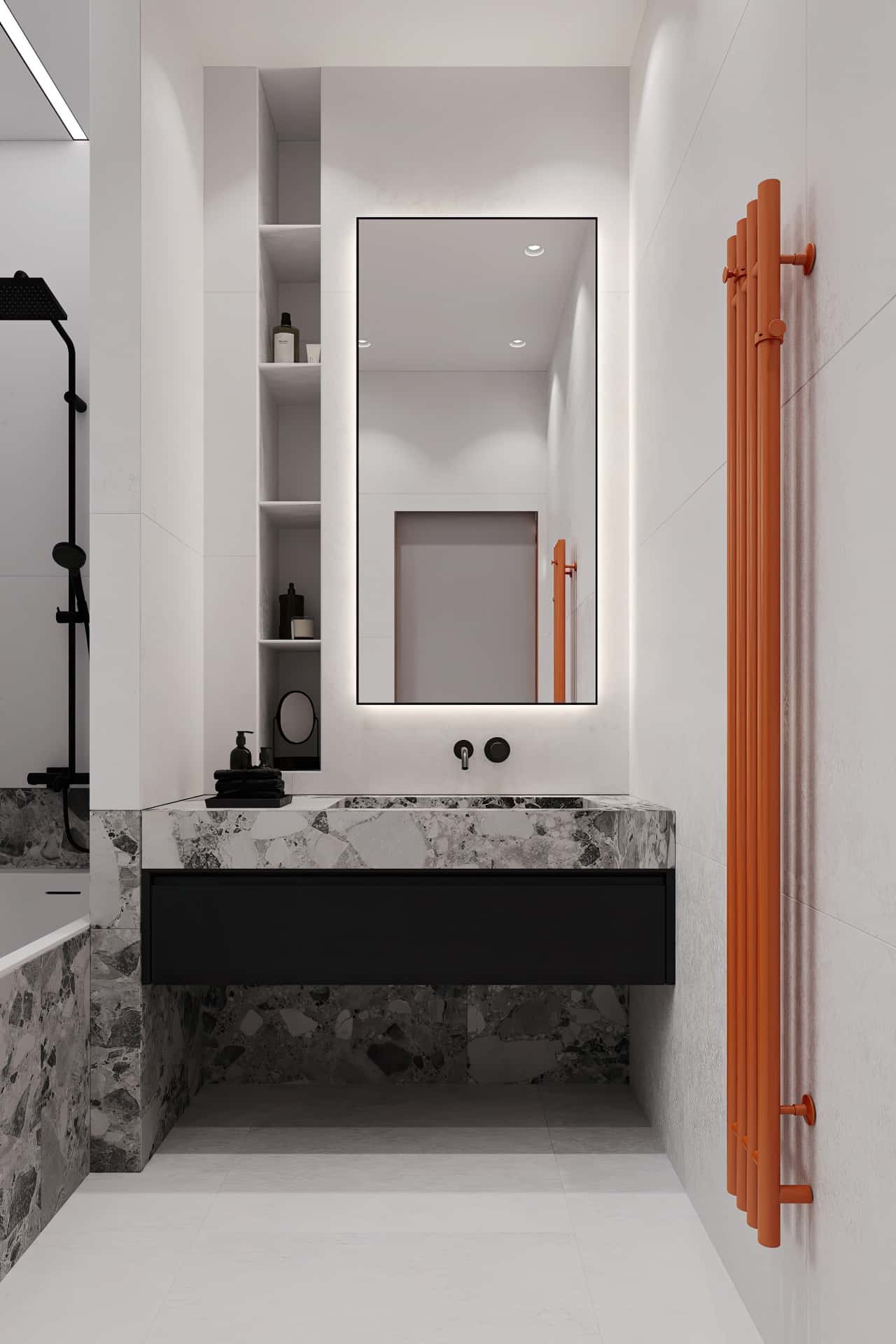 Дизайн и ремонт квартиры в КП Бристоль — Изысканный монохром, 164 м2. 2 этаж Ванная, фото 3