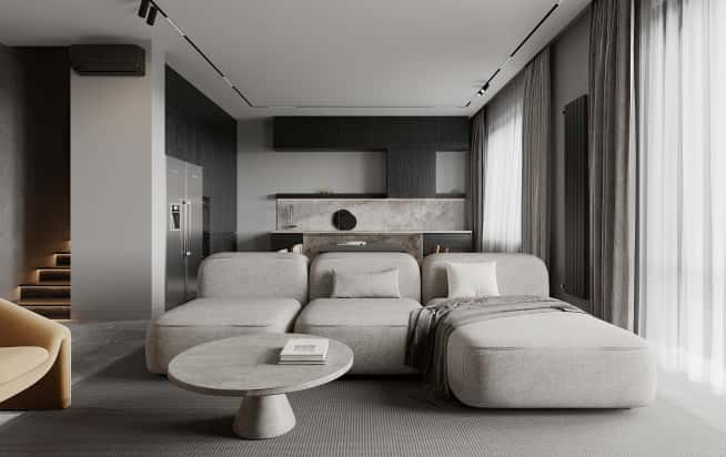 Дизайн и ремонт квартиры в КП Бристоль в стиле современная классика. 1 этаж Кухня-гостиная, фото 1