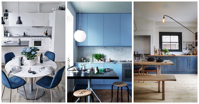 Синий можно применять в декорировании стен и как основной цвет мебели