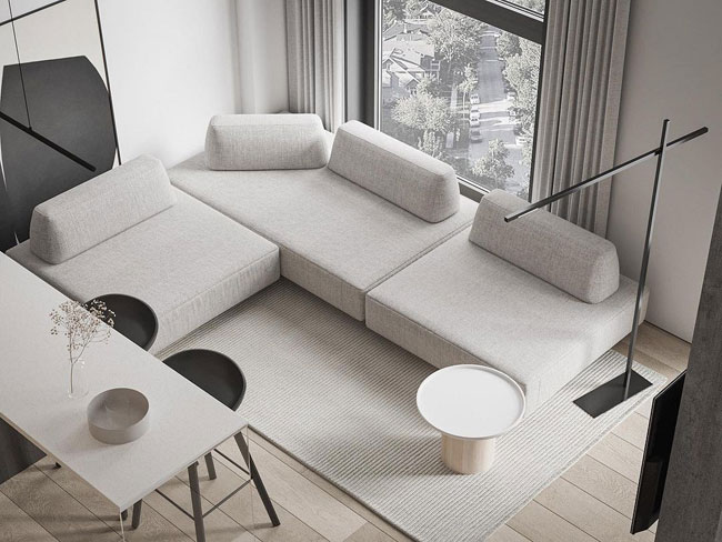 Модная гостиная 2022: тенденции дизайна интерьера. Мебель: простые формы. Фотография 1.