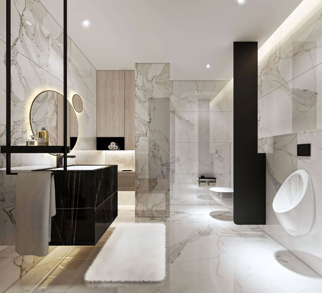 Ванная комната 2021: актуальные тренды. Круглые зеркала с подсветкой