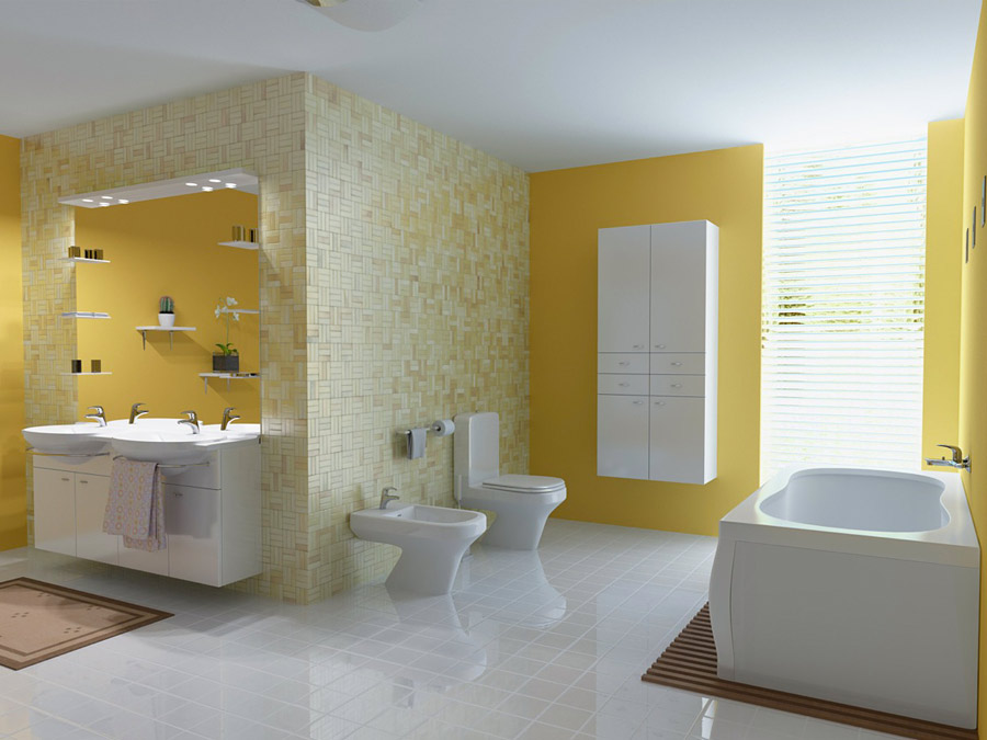 Желтый цвет в интерьере. Ванная комната. Фотография 1.