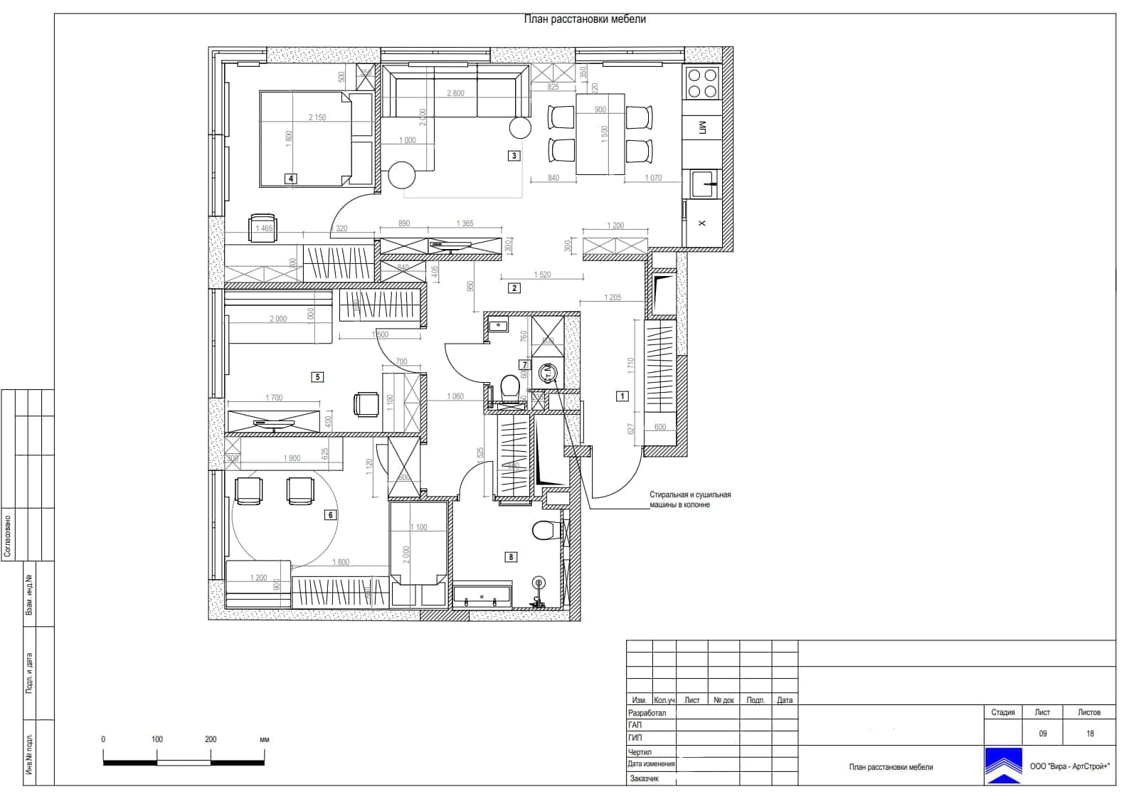 План расстановки мебели, квартира 77 м² в ЖК «Level Амурская»