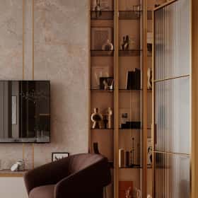 Богемная грация. Дизайн и ремонт квартиры 87м2 ЖК Режиссёр в стиле современная классика. Кухня-гостиная, фото 02