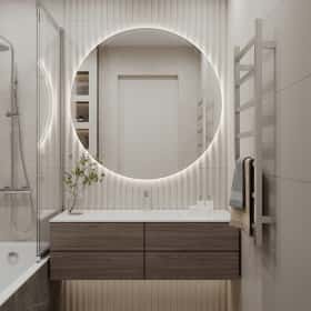 Фотографии ванных комнат. Ода современности. Дизайн и ремонт квартиры 63м2 ЖК Рассказово в современном стиле. Ванная.