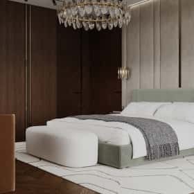 Высокие отношения. Дизайн и ремонт загородного дома 195м2 в КП Лесная поляна в современном стиле. 2 этаж Мастер-спальня, фото 02