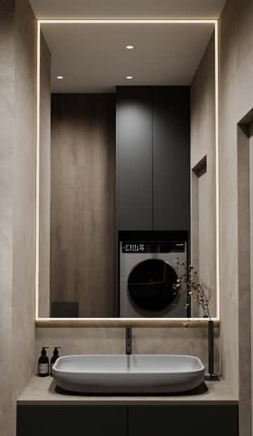 Натуральная палитра. Дизайн и ремонт квартиры 84м2 ЖК Shagal в современном стиле. Гостевой санузел, фото 01