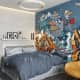 Кровать современного стиля с голубой стенкой. Дизайн и ремонт квартиры в ЖК «Айвазовский» — Золотой агат. Фото 038
