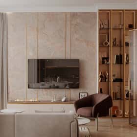 Богемная грация. Дизайн и ремонт квартиры 87м2 ЖК Режиссёр в стиле современная классика. Кухня-гостиная, фото 04