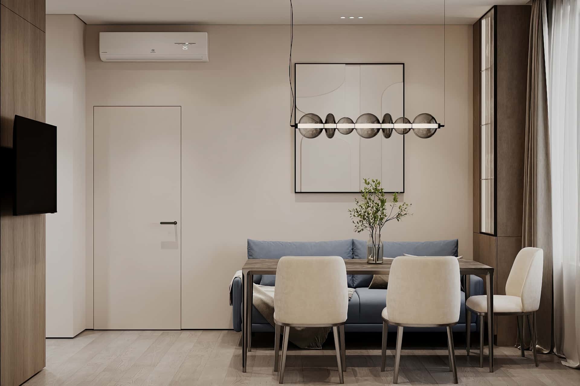 Дизайн и ремонт квартиры в ЖК Большая семерка — Тёплая гармония, 69 м2. Кухня-гостиная