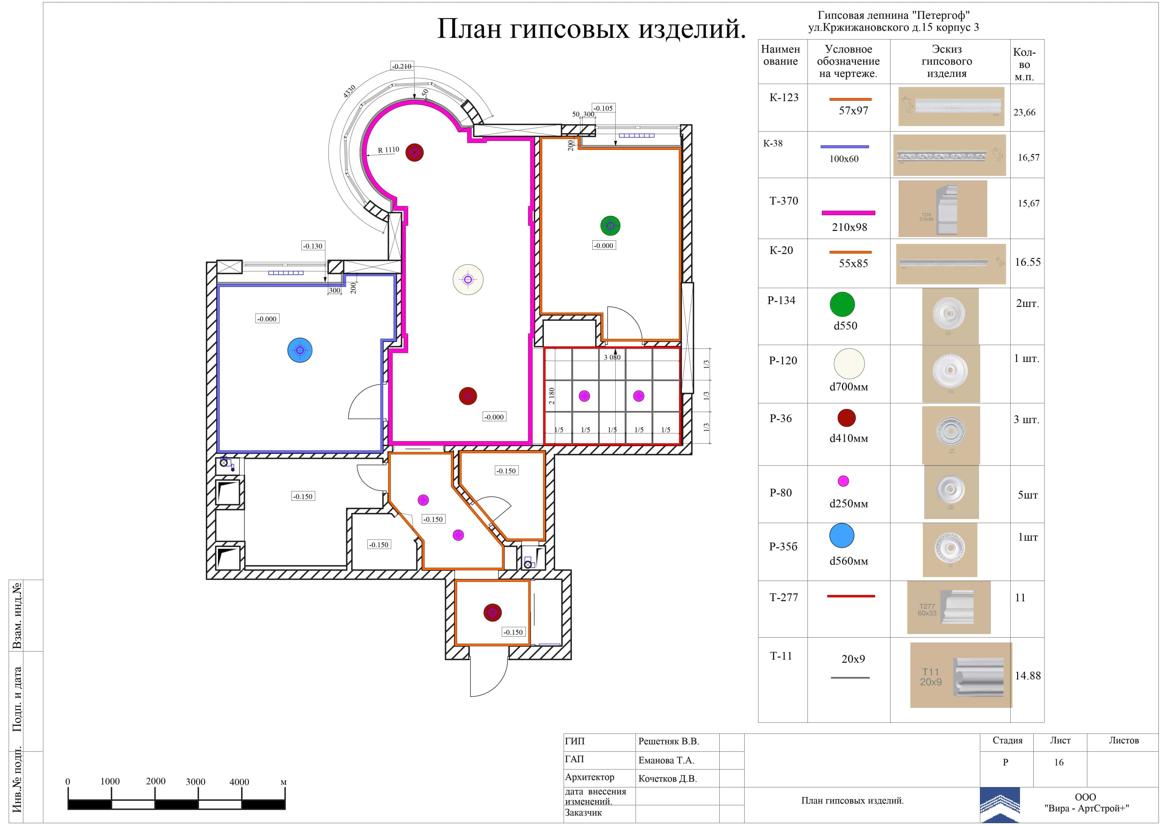 16. План гипсовых изделий, квартира 90 м² в ЖК «Миракс Парк»