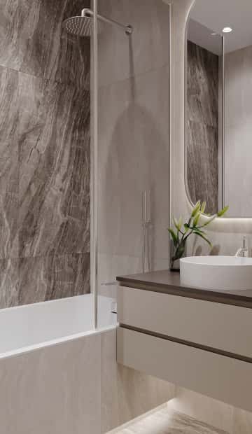 Цвета природы. Дизайн и ремонт квартиры 110м2 в ЖК Wow в современном стиле. Ванная, фото 01