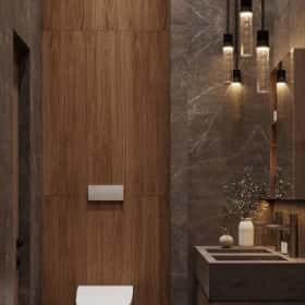 Очарование природы. Дизайн и ремонт загородного дома 116м2 в КП Британика в современном стиле. 2 этаж Ванная комната, фото 01