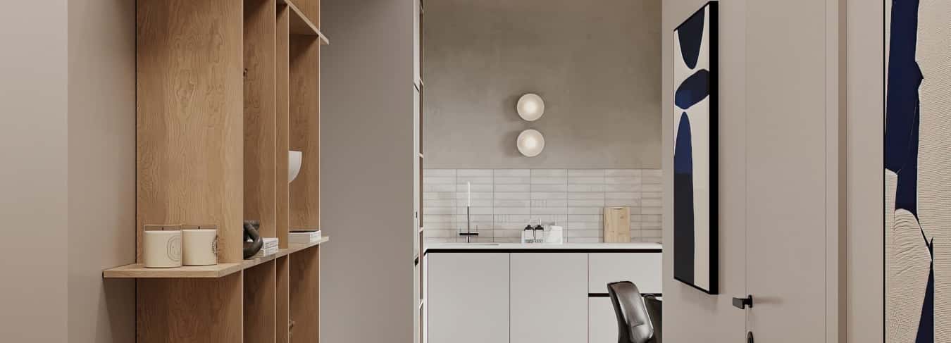 Фотографии квартир. Скандинавский акцент. Дизайн и ремонт квартиры 95м2 ЖК Садовые кварталы в современном стиле. Прихожая, фото 03.