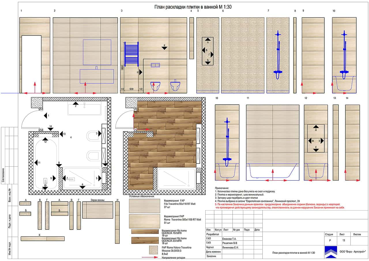 Раскладка плитки в ванной, квартира 112 м²