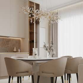 Богемная грация. Дизайн и ремонт квартиры 87м2 ЖК Режиссёр в стиле современная классика. Кухня-гостиная, фото 09