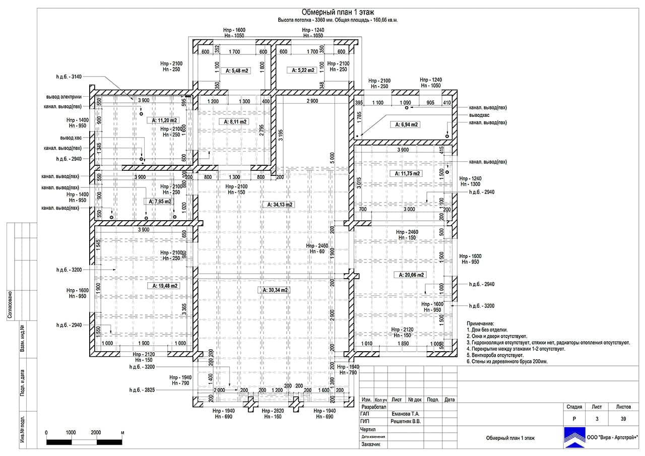 Обмерный план. 1 этаж, дом 297 м² в ЖК «Мишино»