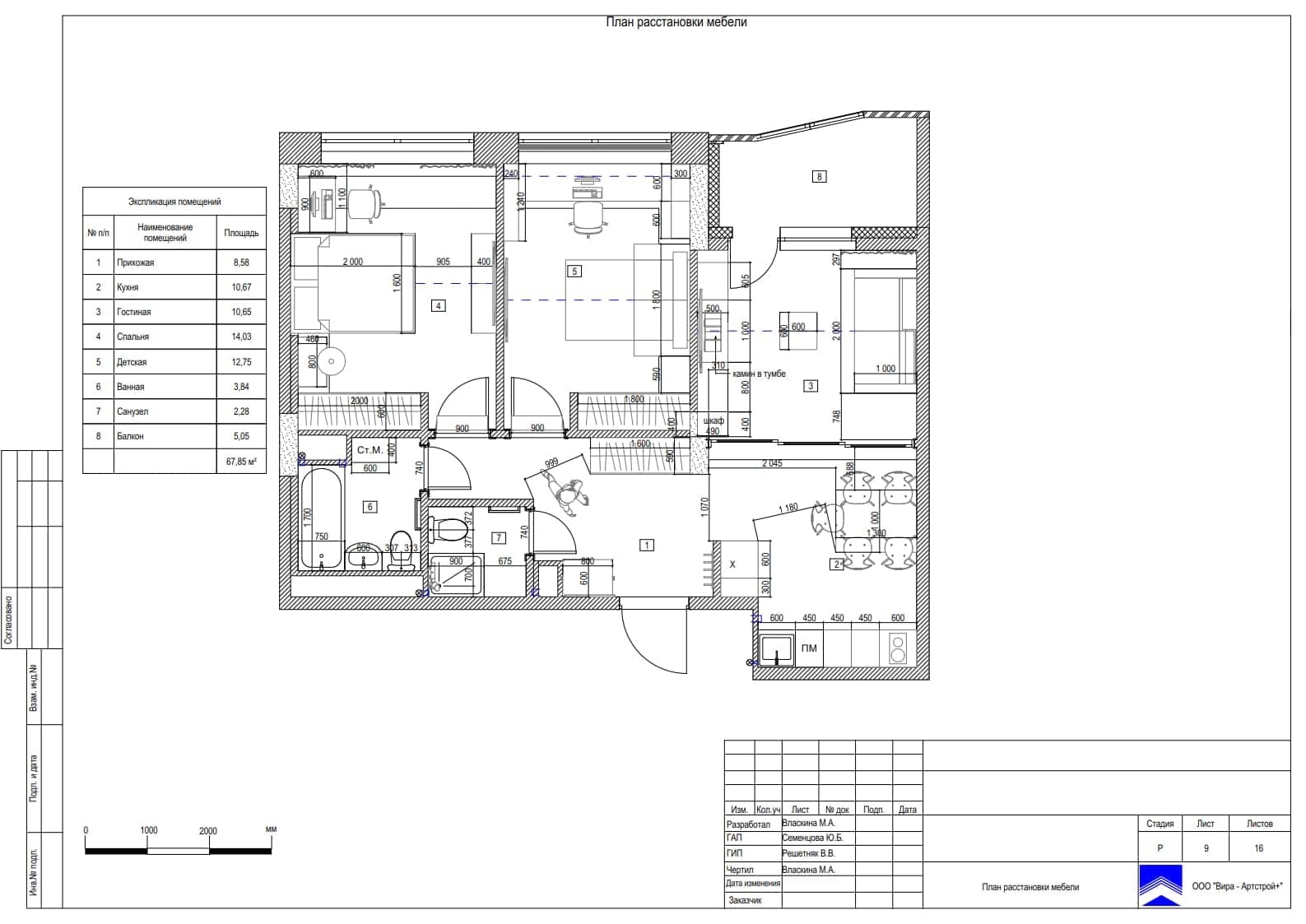 План расстановки мебели, квартира 65 м² в ЖК «Символ»
