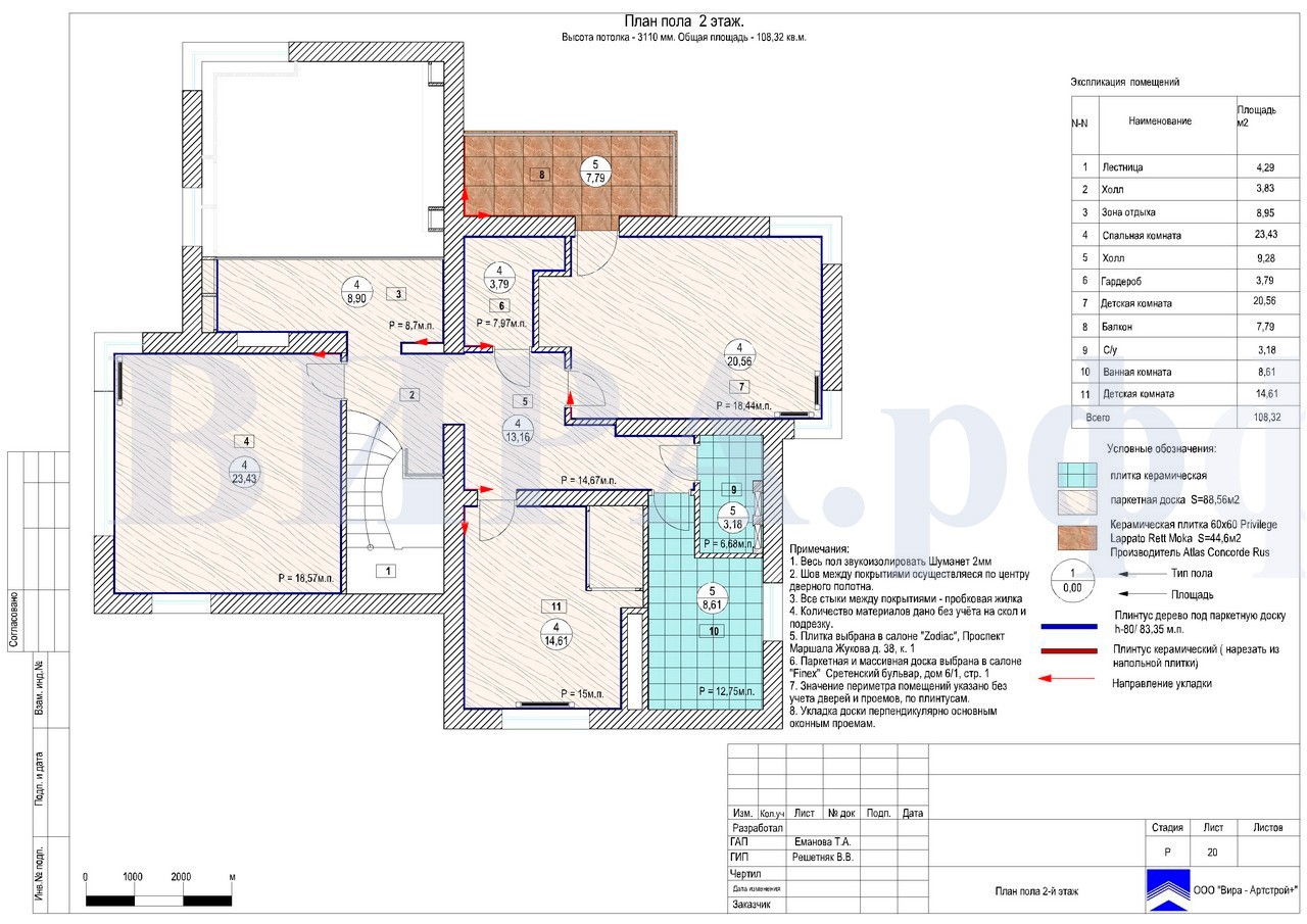 план пола 2 этаж, дом 260 м² в КП «Лесной родник»