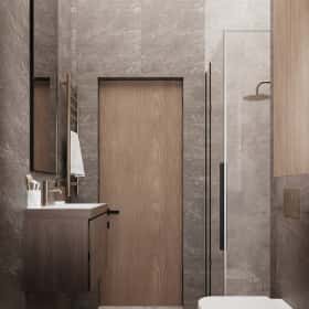 Очарование природы. Дизайн и ремонт загородного дома 116м2 в КП Британика в современном стиле. 1 этаж Санузел, фото 02