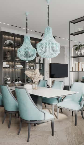 Диалог поколений. Дизайн и ремонт квартиры 93м2 ЖК Хэдлайнер в неоклассике. Кухня-гостиная, фото 15