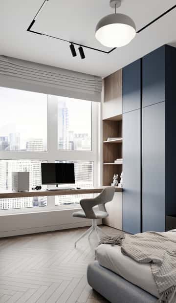 Цвета природы. Дизайн и ремонт квартиры 110м2 в ЖК Wow в современном стиле. Спальня старшего сына, фото 01