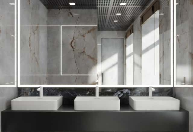 Фотографии нежилых помещений. Области за зеркалами с подсветкой.