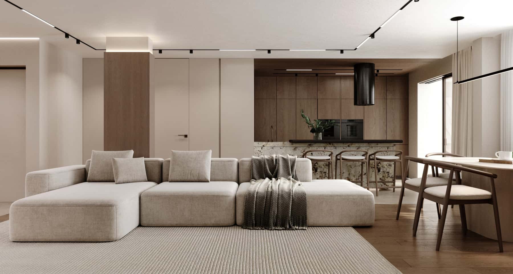 Бежево-коричневая гостиная в современном стиле