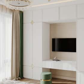 Современная роскошь. Дизайн и ремонт квартиры 111м2 ЖК Павелецкая сити в современном стиле. Спальня папы, фото 03