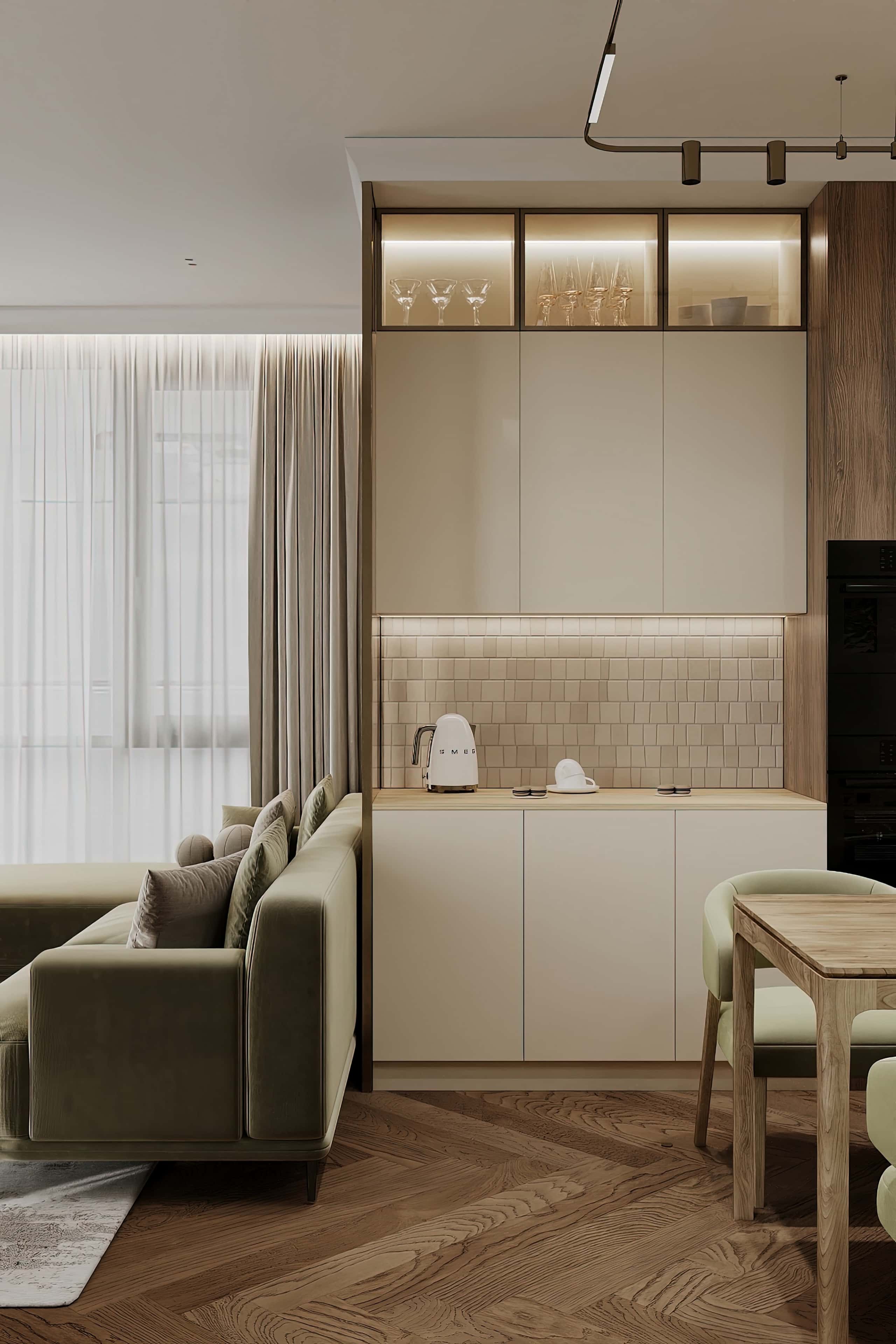 Оформление интерьера кухни-гостиной. Фото № 80703.