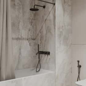 Тёплая гармония. Дизайн и ремонт квартиры 69м2 ЖК Большая семерка в современном стиле. Санузел большой, фото 03