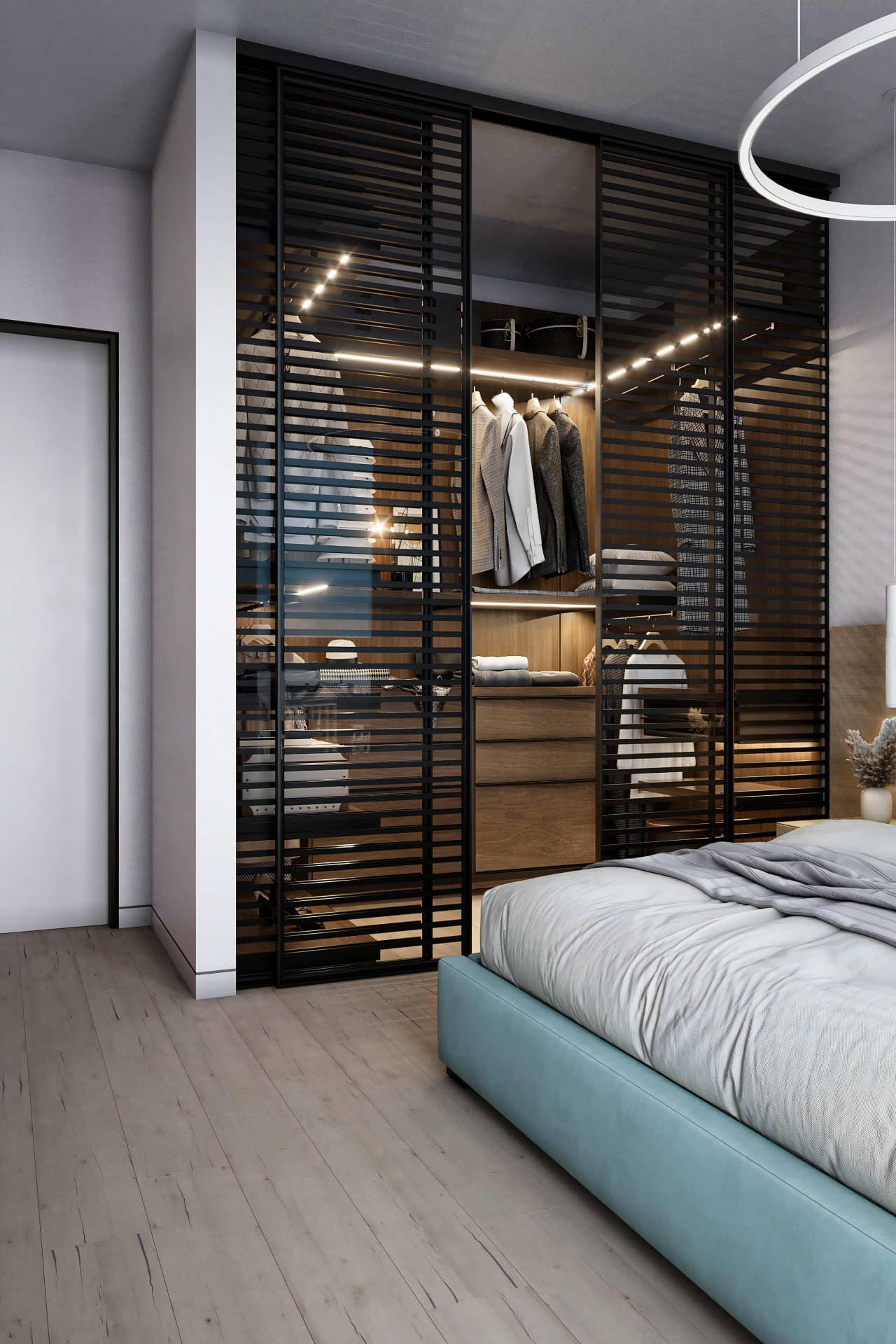 Дизайн интерьера спальни с гардеробной