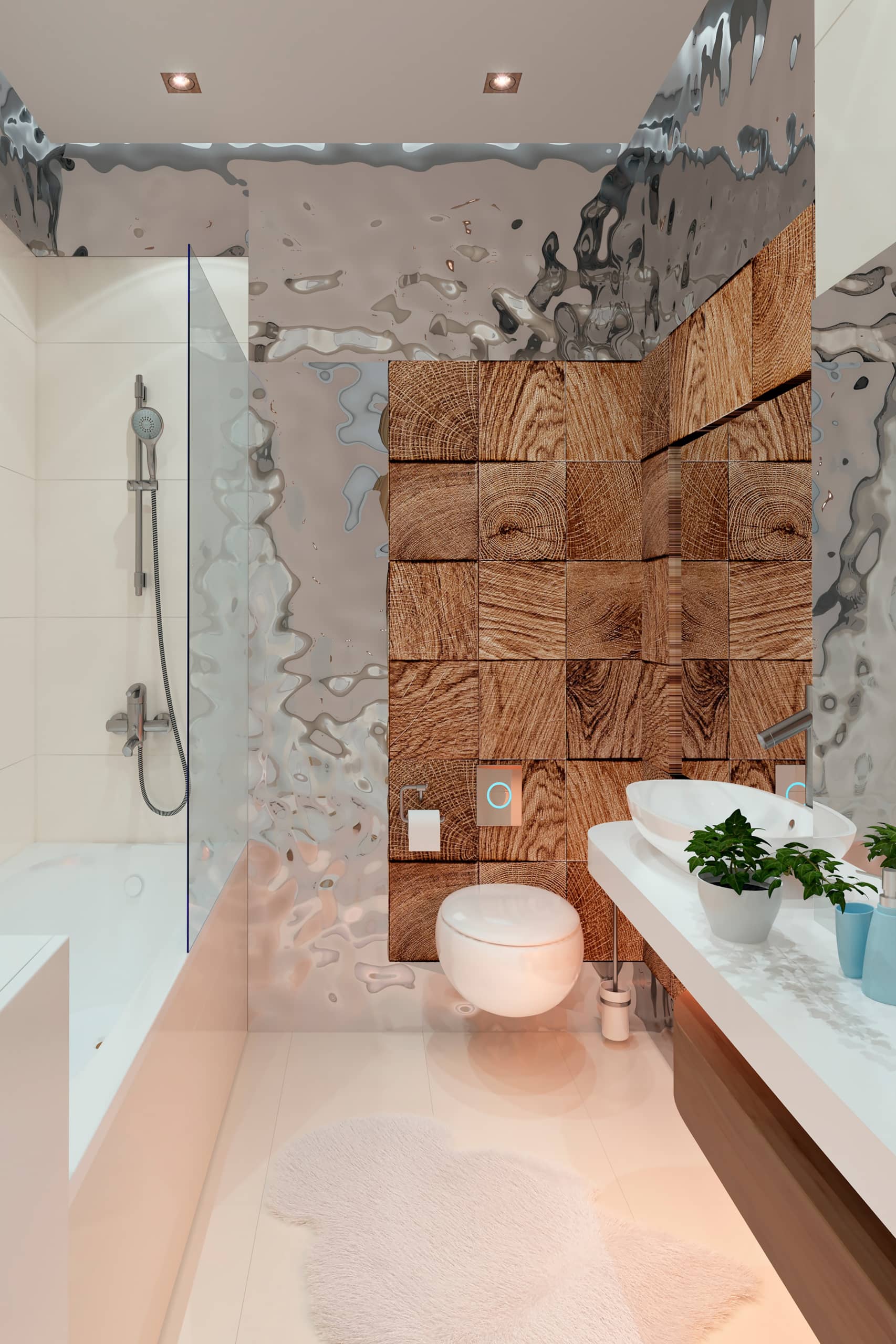 Плитка - деревянные квадратные панели для ванной комнаты