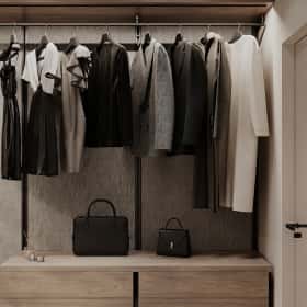 Тёплая гармония. Дизайн и ремонт квартиры 69м2 ЖК Большая семерка в современном стиле. Гардеробная