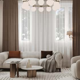 Вариации классики. Дизайн и ремонт дома 177м2 КП Лесная симфония в американском стиле. 1 этаж Кухня-гостиная