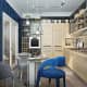 Кухня синего цвета с серебристыми вставками для роскоши. Дизайн и ремонт кухонь в разных стилях. Фото 09