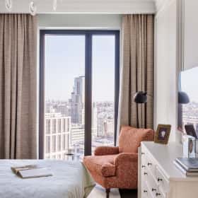 Американская классика. Дизайн и ремонт квартиры 119м2 ЖК Диалог в американском классическом стиле. Спальня 1, фото 01