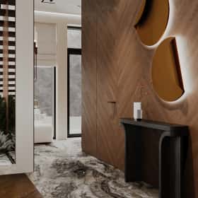 Высокие отношения. Дизайн и ремонт загородного дома 195м2 в КП Лесная поляна в современном стиле. 1 этаж Прихожая